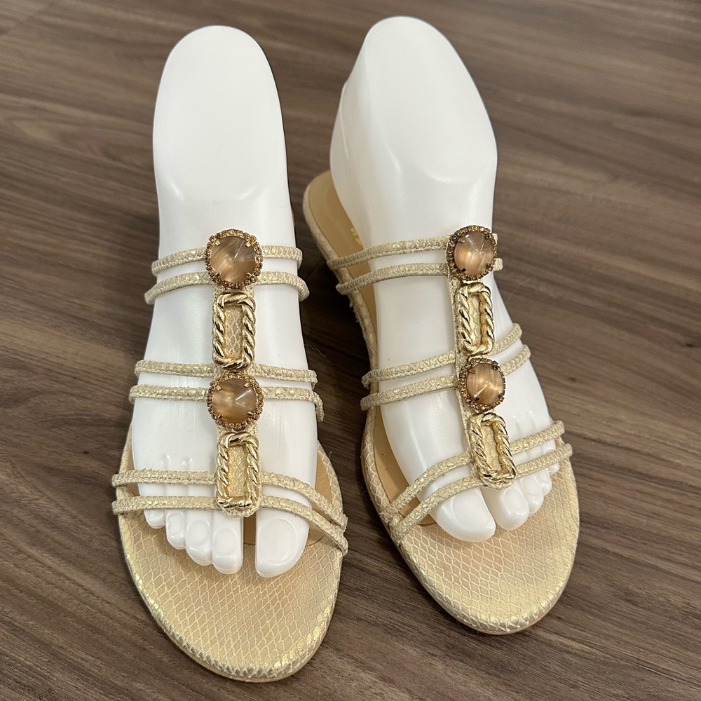 Stuart Weitzman Wedge Sandal Gold Snakeskin Print